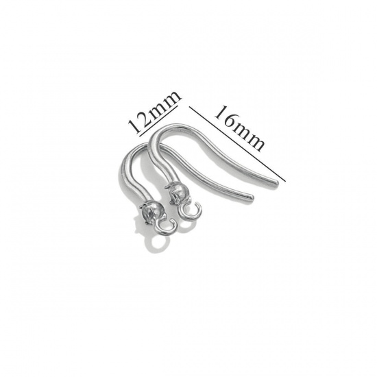 Picture of 4 PCs 304 Stainless Steel Ear Wire Hooks Earrings For DIY Jewelry Making Accessories Silver Tone Clear Rhinestone With Loop 14mm x 3mm, Post/ Wire Size: (20 gauge)