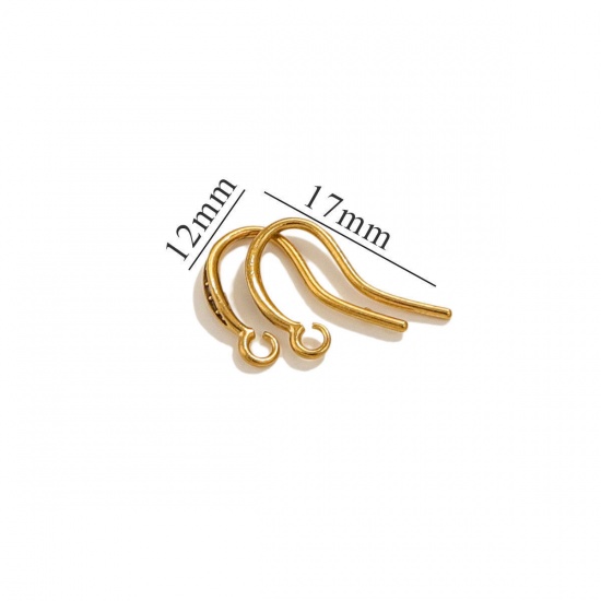 Picture of 4 PCs Vacuum Plating 304 Stainless Steel Ear Wire Hooks Earrings For DIY Jewelry Making Accessories 18K Gold Plated Clear Rhinestone With Loop 12mm x 2mm, Post/ Wire Size: (20 gauge)