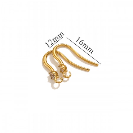 Picture of 4 PCs Vacuum Plating 304 Stainless Steel Ear Wire Hooks Earrings For DIY Jewelry Making Accessories 18K Gold Plated Clear Rhinestone With Loop 14mm x 3mm, Post/ Wire Size: (20 gauge)