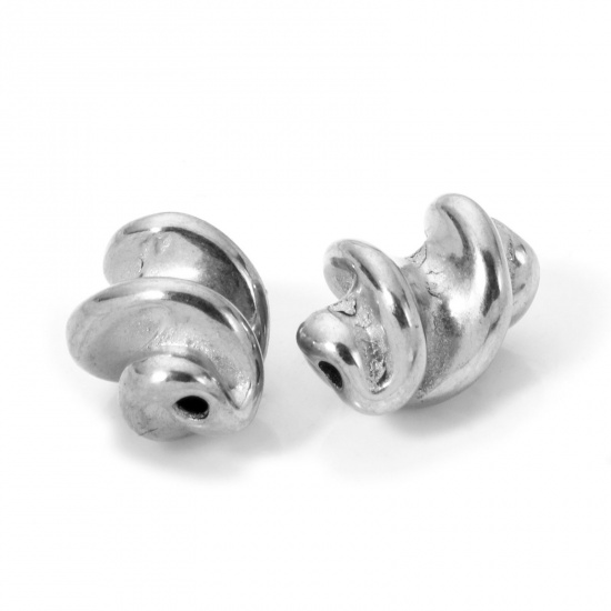 Picture of 5 PCs Eco-friendly 304 Stainless Steel Beads For DIY Jewelry Making Spiral Silver Tone 3D 12mm x 8mm, Hole: Approx 1mm