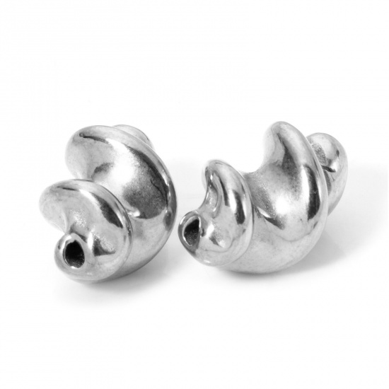 Picture of 5 PCs Eco-friendly 304 Stainless Steel Beads For DIY Jewelry Making Spiral Silver Tone 3D 14mm x 9mm, Hole: Approx 1mm