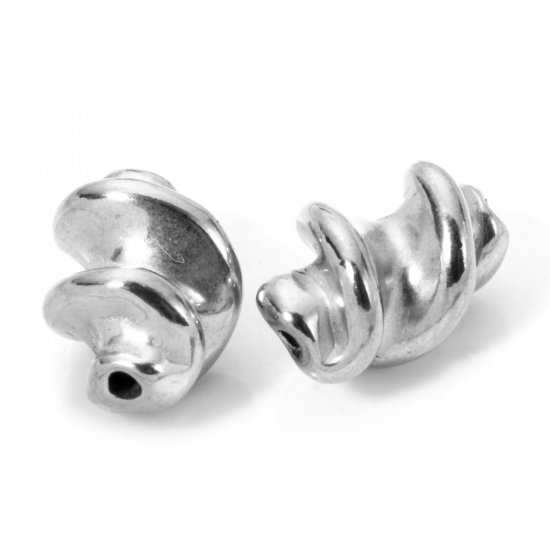 Picture of 5 PCs Eco-friendly 304 Stainless Steel Beads For DIY Jewelry Making Spiral Silver Tone 3D 16mm x 11mm, Hole: Approx 1.2mm