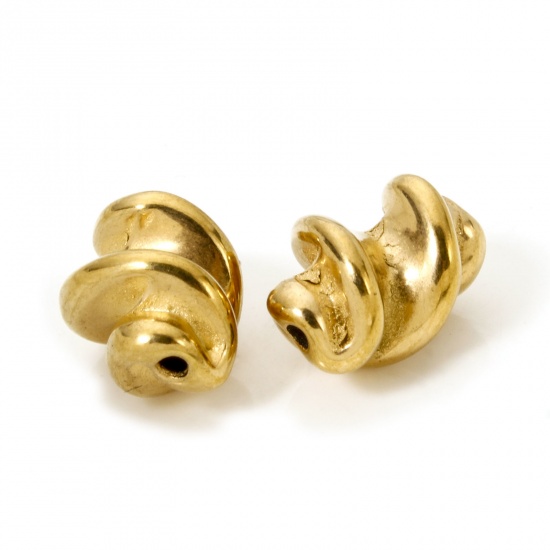 Picture of 5 PCs Eco-friendly Vacuum Plating 304 Stainless Steel Beads For DIY Jewelry Making Spiral 18K Gold Plated 3D 12mm x 8mm, Hole: Approx 1mm