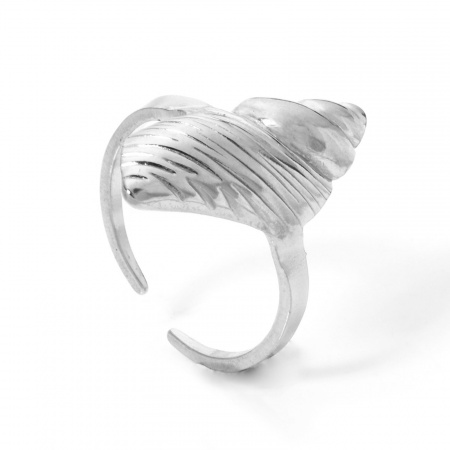 Picture of Wholesale Women's Gift Conch/ Sea Snail Open Adjustable Rings, Silver Tone 304 Stainless Steel, Eco-friendly Vacuum Plating Ocean Jewelry Stylish Jewelry Supply, 17.3mm(US Size 7), 1 Piece