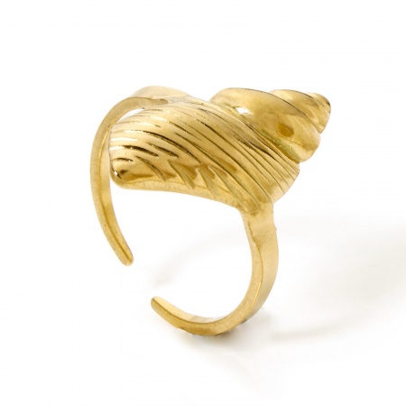 Picture of Wholesale Women's Gift Conch/ Sea Snail Open Adjustable Rings, 18K Gold Plated 304 Stainless Steel, Eco-friendly Vacuum Plating Ocean Jewelry Stylish Jewelry Supply, 17.3mm(US Size 7), 1 Piece