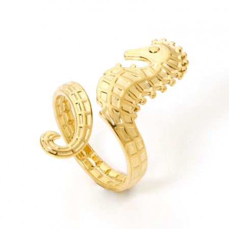 Picture of Wholesale Women's Gift Seahorse Animal Open Adjustable Rings, 18K Gold Plated 304 Stainless Steel, Eco-friendly Vacuum Plating Ocean Jewelry Stylish Jewelry Supply, 17.7mm(US Size 7.5), 1 Piece