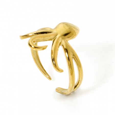 Bild von Großhandel Frauen Geschenk Kraken Offen Verstellbar Ring, 18K Vergoldet 304 Edelstahl, Umweltfreundliche Vakuumbeschichtung Ozean Schmuck Stilvoll Schmuckbedarf, 17.3mm（US Größe:7), 1 Stück