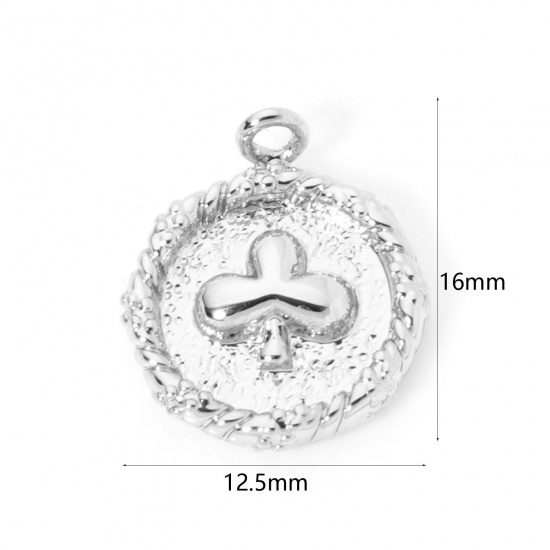 Picture of 2 PCs Brass Poker/ Paper Card/ Game Card Charms Platinum Plated Round Poker 16mm x 12.5mm