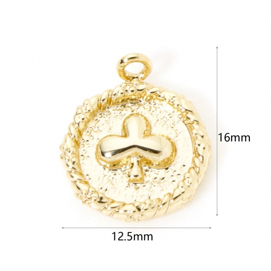 Picture of 2 PCs Brass Poker/ Paper Card/ Game Card Charms 18K Gold Plated Round Poker 16mm x 12.5mm