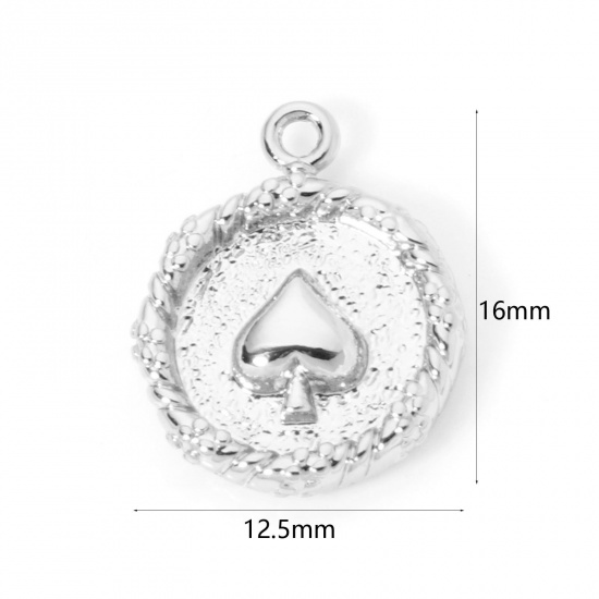 Picture of 2 PCs Brass Poker/ Paper Card/ Game Card Charms Platinum Plated Round Poker 16mm x 12.5mm