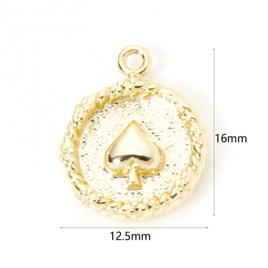 Picture of 2 PCs Brass Poker/ Paper Card/ Game Card Charms 18K Gold Plated Round Poker 16mm x 12.5mm