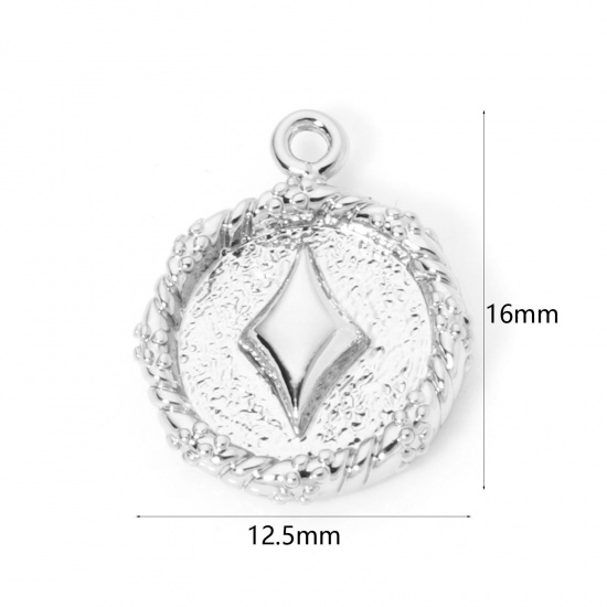 Picture of 2 PCs Brass Poker/ Paper Card/ Game Card Charms Platinum Plated Round Poker 16mm x 12.5mm