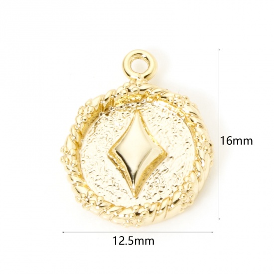 Picture of 2 PCs Brass Poker/ Paper Card/ Game Card Charms 18K Gold Plated Round Poker 16mm x 12.5mm