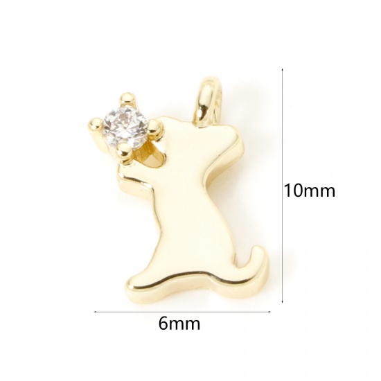 2 PCs Brass Charms 18K Gold Plated Dog Animal Mini Clear Cubic Zirconia 10mm x 6mm の画像