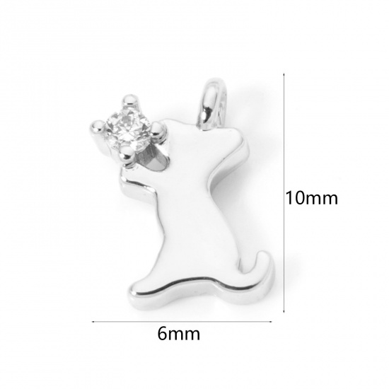 2 PCs Brass Charms Platinum Plated Dog Animal Mini Clear Cubic Zirconia 10mm x 6mm の画像