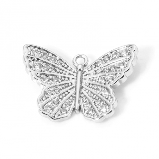 Immagine di 1 Pz Ottone Insetto Ciondoli Farfalla Platino Placcato Micro Spianare Trasparente Cubic Zirconiae 20mm x 13.5mm