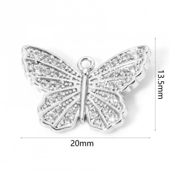 Immagine di 1 Pz Ottone Insetto Ciondoli Farfalla Platino Placcato Micro Spianare Trasparente Cubic Zirconiae 20mm x 13.5mm