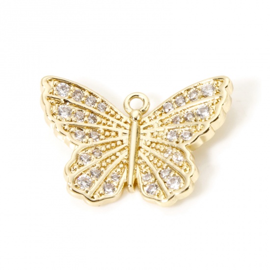 Immagine di 1 Pz Ottone Insetto Ciondoli Farfalla Placcato Oro 18K Micro Spianare Trasparente Cubic Zirconiae 20mm x 13.5mm