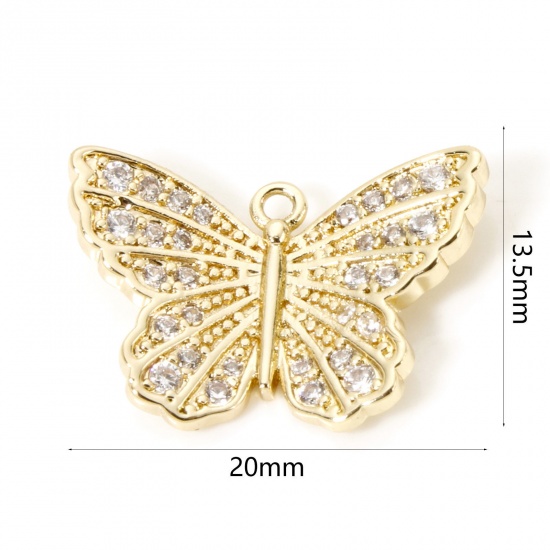 Immagine di 1 Pz Ottone Insetto Ciondoli Farfalla Placcato Oro 18K Micro Spianare Trasparente Cubic Zirconiae 20mm x 13.5mm