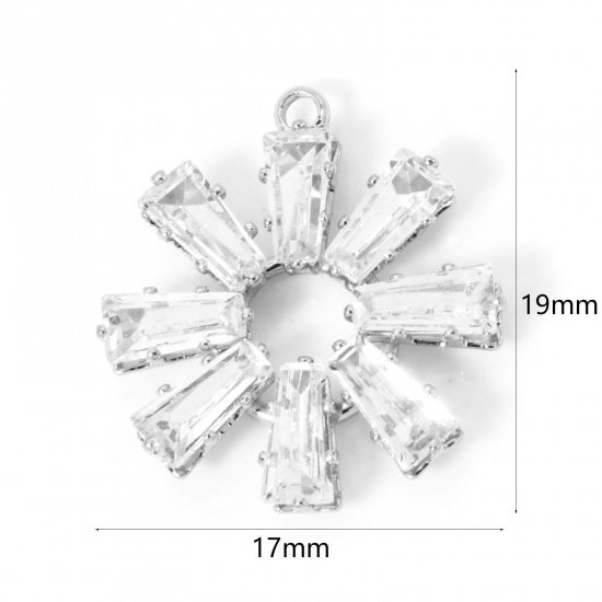 Picture of 1 Piece Brass Charms Platinum Plated Flower Clear Cubic Zirconia 19mm x 17mm