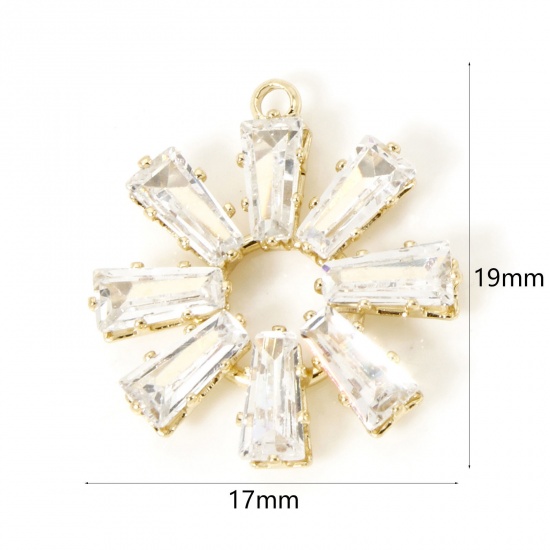 Picture of 1 Piece Brass Charms 18K Gold Plated Flower Clear Cubic Zirconia 19mm x 17mm