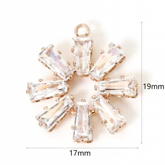 Picture of 1 Piece Brass Charms Rose Gold Flower Clear Cubic Zirconia 19mm x 17mm