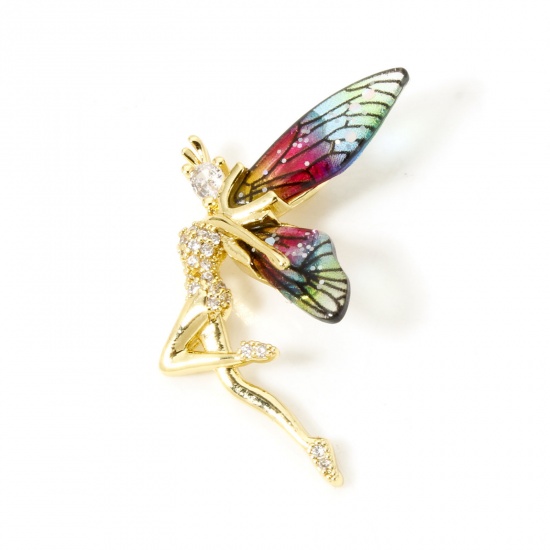 1 Piece Brass & Resin Fairy Tale Collection Pendants 18K Gold Plated Fairy Wing 3.6cm x 2.4cm の画像