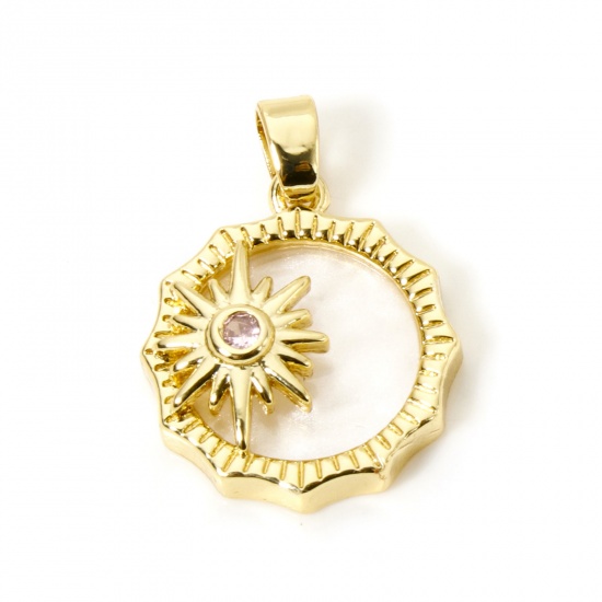 2 PCs Brass Galaxy Charm Pendant 18K Gold Plated White Sun Star With Resin Cabochons 21mm x 15mm の画像