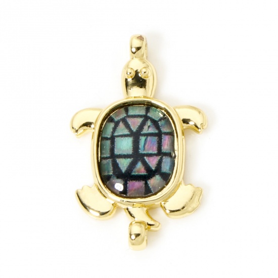 Imagen de 2 Unidades Latón & Resina Joyería del océano Conectores Dijes Colgantes 18K Oro Real Chapado Tortuga Marina 21mm x 13mm