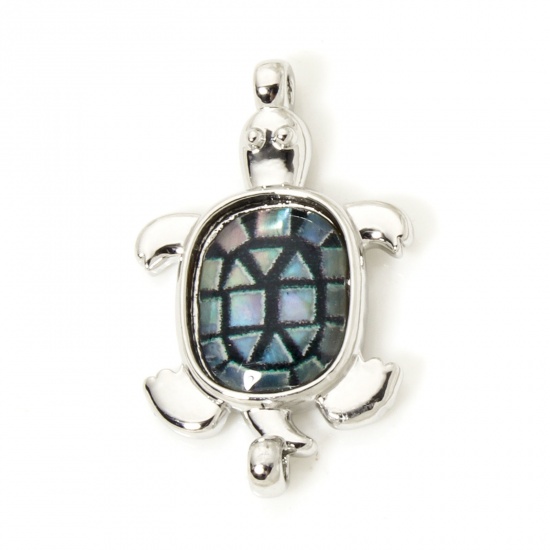 Imagen de 2 Unidades Latón & Resina Joyería del océano Conectores Dijes Colgantes Platino Real Chapado Tortuga Marina 21mm x 13mm
