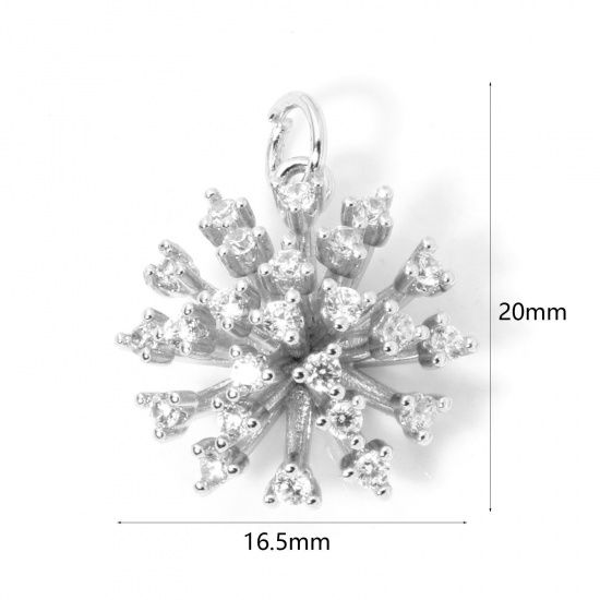 Picture of 1 Piece Brass Micro Pave Charms Platinum Plated Fireworks Clear Cubic Zirconia 20mm x 16.5mm