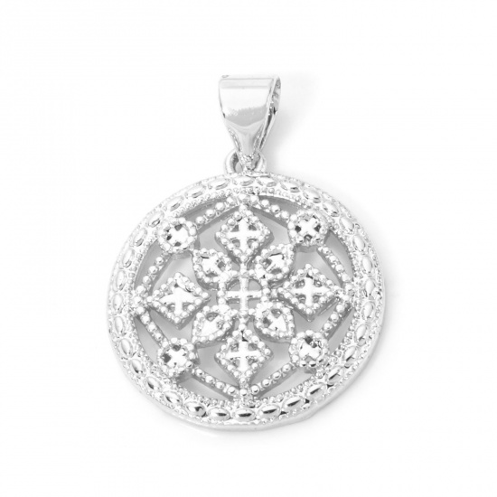 Picture of 1 Piece Brass Style Of Royal Court Character Charm Pendant Platinum Plated Round Filigree 24mm x 17mm