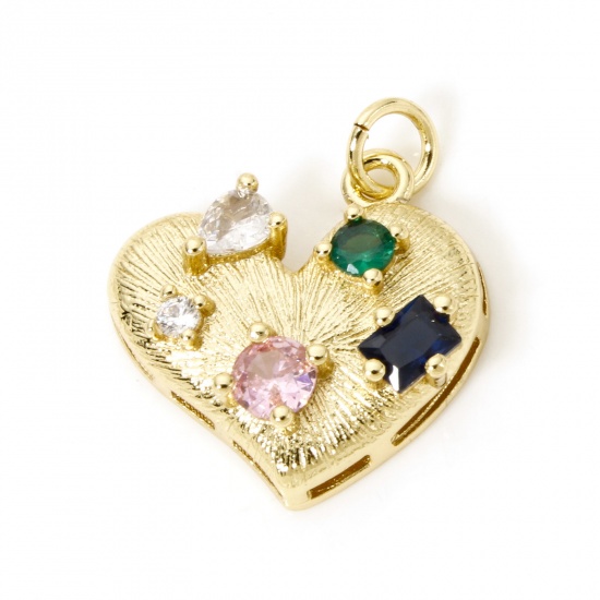 1 Piece Brass Valentine's Day Charms 18K Gold Plated Heart Multicolour Cubic Zirconia 21mm x 18mm の画像