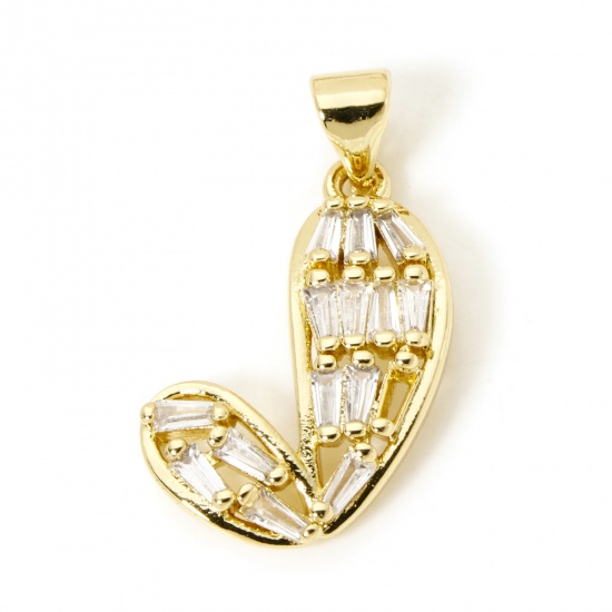 1 Piece Brass Valentine's Day Charm Pendant 18K Gold Plated Heart Clear Cubic Zirconia 25mm x 15mm の画像