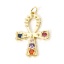 Immagine di 1 Pz Ottone Religione Ciondoli Pendenti Croce Egiziana Placcato Oro 18K Multicolore Cubic Zirconiae 3.2cm x 2cm