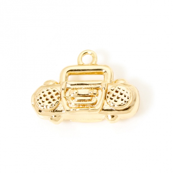 Picture of 2 PCs Eco-friendly Brass Music Charms 18K Real Gold Plated Radio 3D 15mm x 11mm