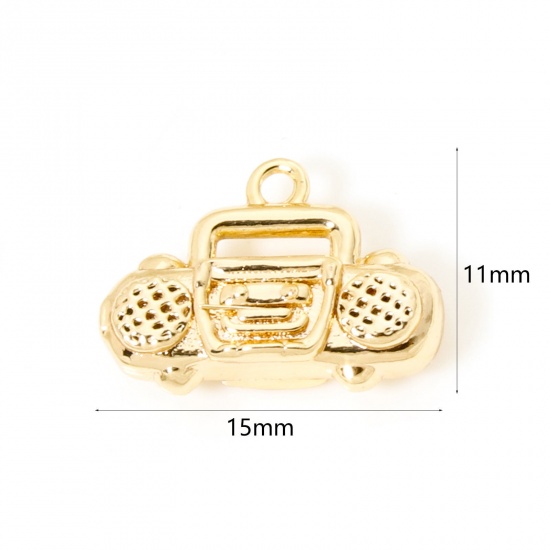 Picture of 2 PCs Eco-friendly Brass Music Charms 18K Real Gold Plated Radio 3D 15mm x 11mm