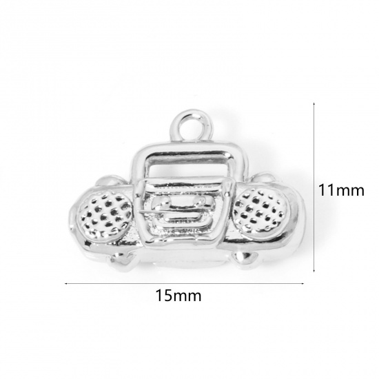 Picture of 2 PCs Eco-friendly Brass Music Charms Real Platinum Plated Radio 3D 15mm x 11mm