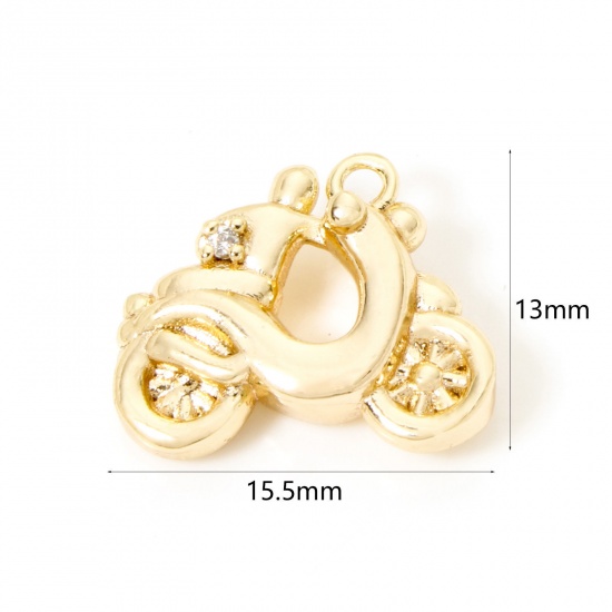 Picture of 2 PCs Eco-friendly Brass Transport Charms 18K Real Gold Plated Motorcycle 3D 15.5mm x 13mm