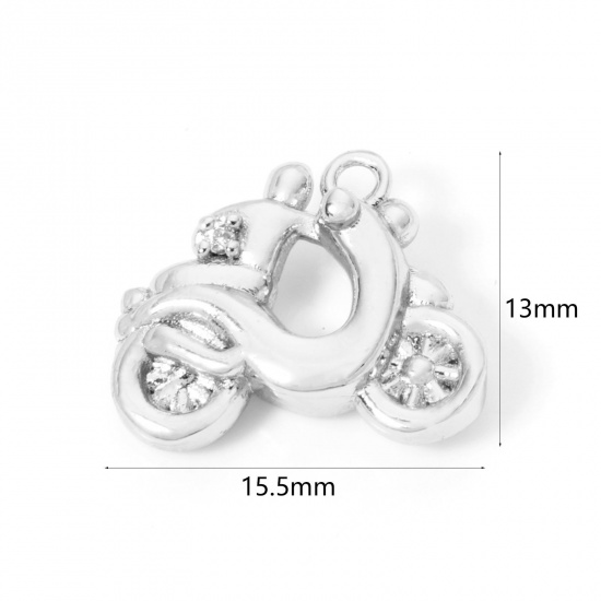 Picture of 2 PCs Eco-friendly Brass Transport Charms Real Platinum Plated Motorcycle 3D 15.5mm x 13mm