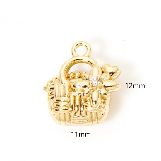 Picture of 2 PCs Eco-friendly Brass Clothes 18K Real Gold Plated Bag 3D 12mm x 11mm