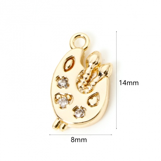 Picture of 2 PCs Eco-friendly Brass Charms 18K Real Gold Plated Palette Clear Cubic Zirconia 14mm x 8mm