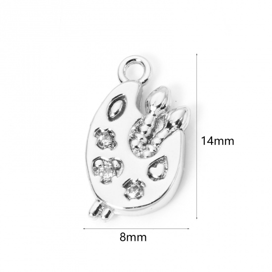 Picture of 2 PCs Eco-friendly Brass Charms Real Platinum Plated Palette Clear Cubic Zirconia 14mm x 8mm