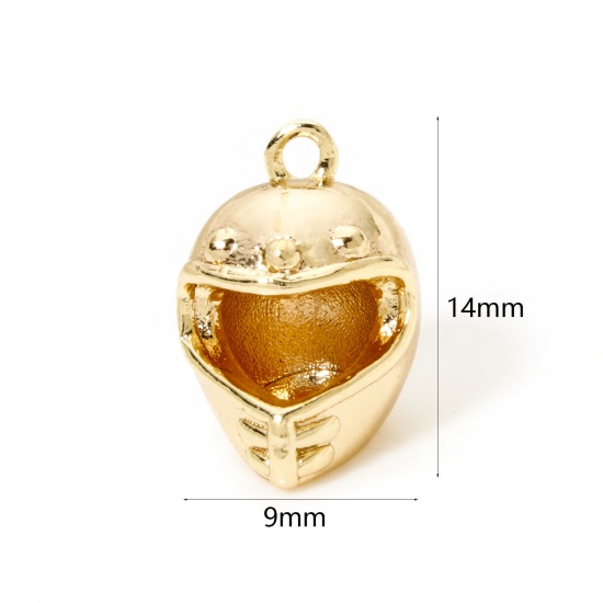 Picture of 2 PCs Eco-friendly Brass Sport Charms 18K Real Gold Plated Helmet 3D 14mm x 9mm