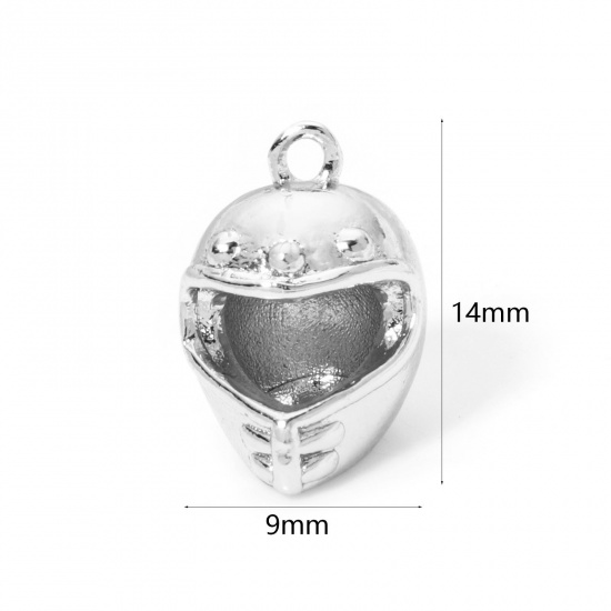 Picture of 2 PCs Eco-friendly Brass Sport Charms Real Platinum Plated Helmet 3D 14mm x 9mm