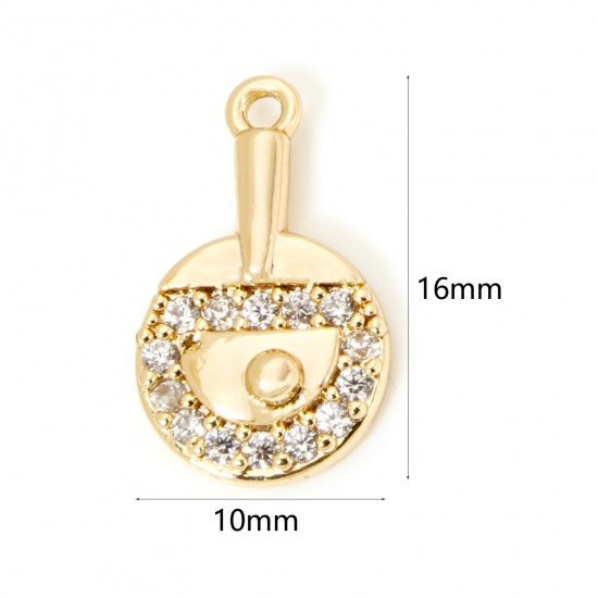 Picture of 1 Piece Eco-friendly Brass Sport Charms 18K Real Gold Plated Racket Ping Pong Ball Micro Pave Clear Cubic Zirconia 16mm x 10mm