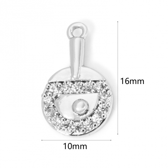 Picture of 1 Piece Eco-friendly Brass Sport Charms Real Platinum Plated Racket Ping Pong Ball Micro Pave Clear Cubic Zirconia 16mm x 10mm