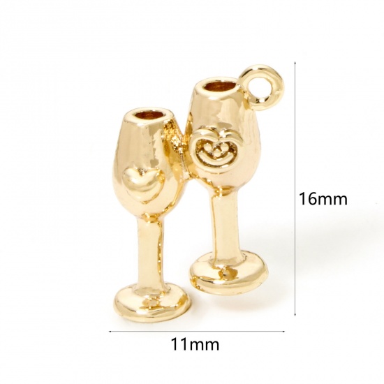 Picture of 2 PCs Eco-friendly Brass Charms 18K Real Gold Plated Wine Glass 3D 16mm x 11mm