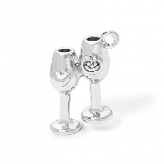 Picture of 2 PCs Eco-friendly Brass Charms Real Platinum Plated Wine Glass 3D 16mm x 11mm