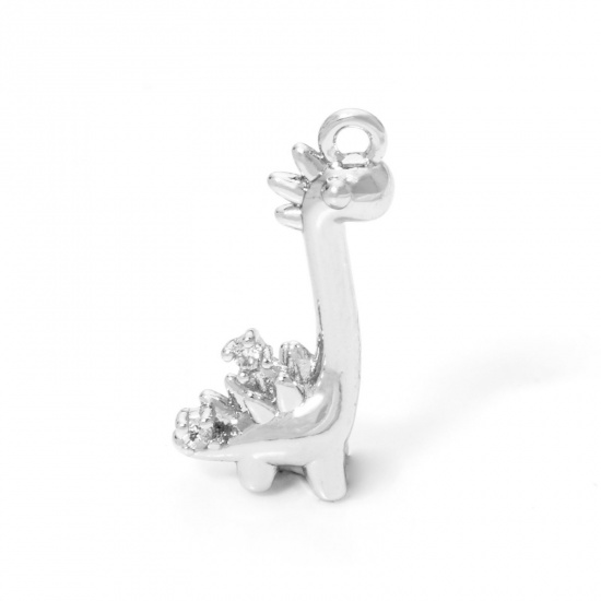 Immagine di 2 PCs Eco-friendly Brass Charms Real Platinum Plated Dinosaur Animal 3D Clear Cubic Zirconia 18mm x 9mm